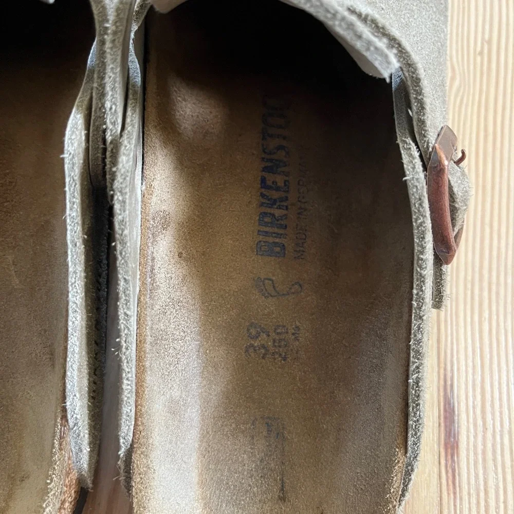 Birkenstock Boston Suede Clogs Taupe Soft Footbed Mules EU 39 US 8-8.5 Regular - Picture 3 of 8